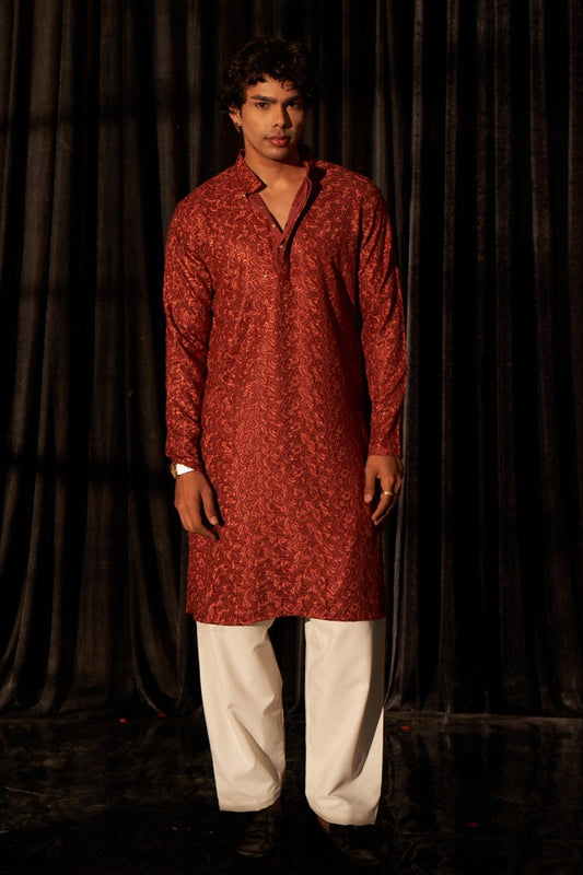Red Viscose Sequin Kurta Pajama-MW57_2_SareeButa.com