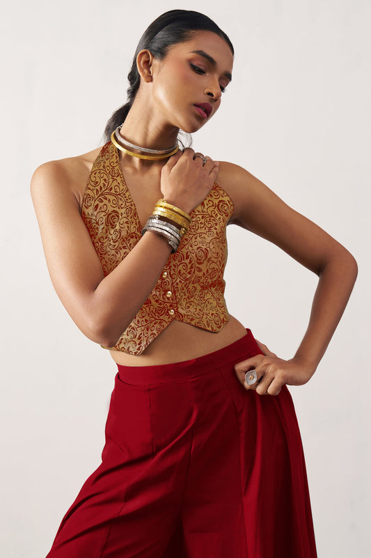 Red Waist Coat and Palazzo Set-SS446_2_SareeButa.com
