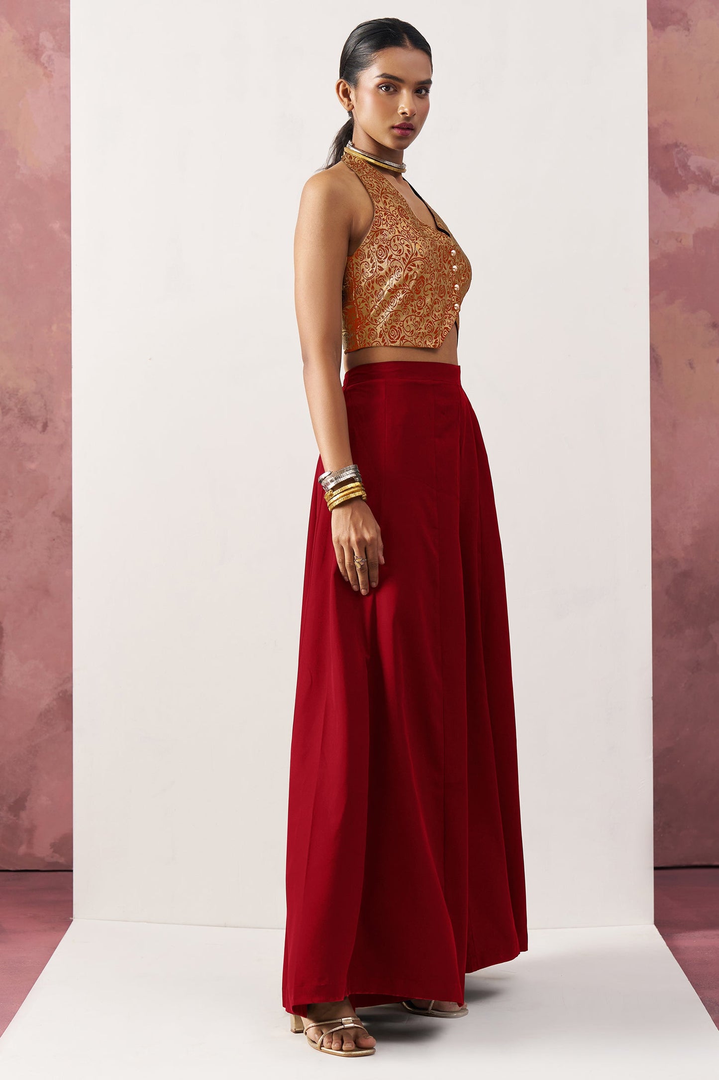 Red Waist Coat and Palazzo Set-SS446_5_SareeButa.com