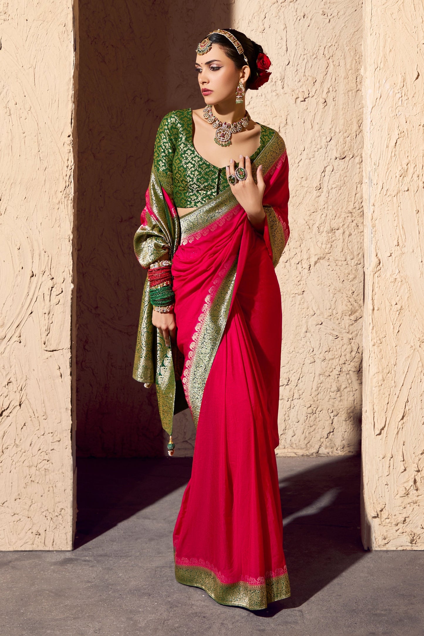Red Woven Crepe Georgette Saree-SAR11003_5_SareeButa.com