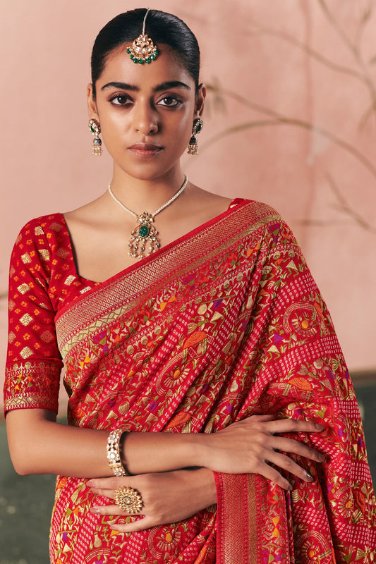 Red Woven Georgette Bandhani Saree-SAR10974_2_SareeButa.com