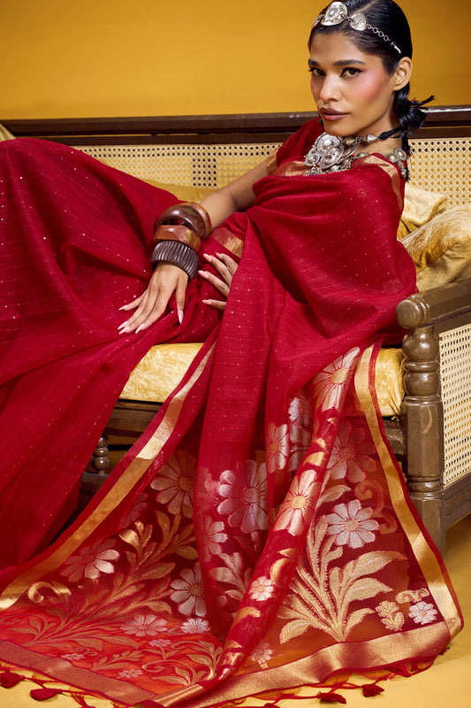 Red Woven Munga Silk Saree-SAR12338_2_SareeButa.com