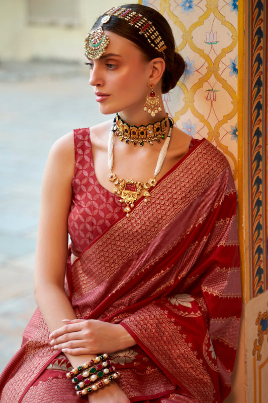 Red Woven Silk Saree-ZB133825_2_SareeButa.com