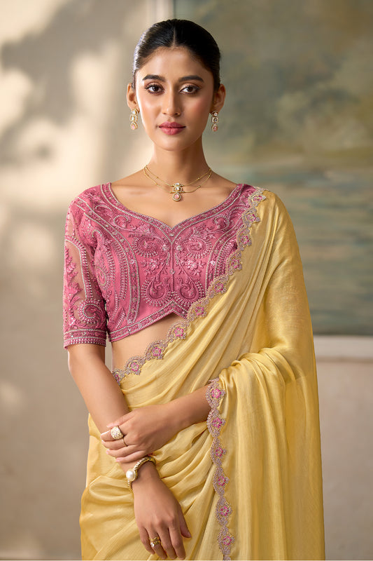 Rich Yellow Embroidered Chiffon Saree-SAR13175_2_SareeButa.com