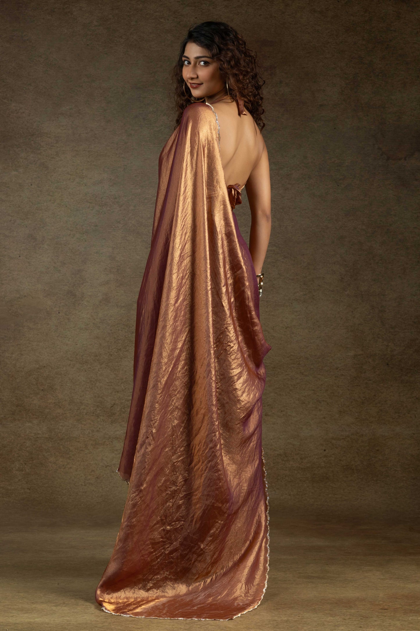 Rose Gold Satin Silk Readymade Saree-ZB134320_4_SareeButa.com