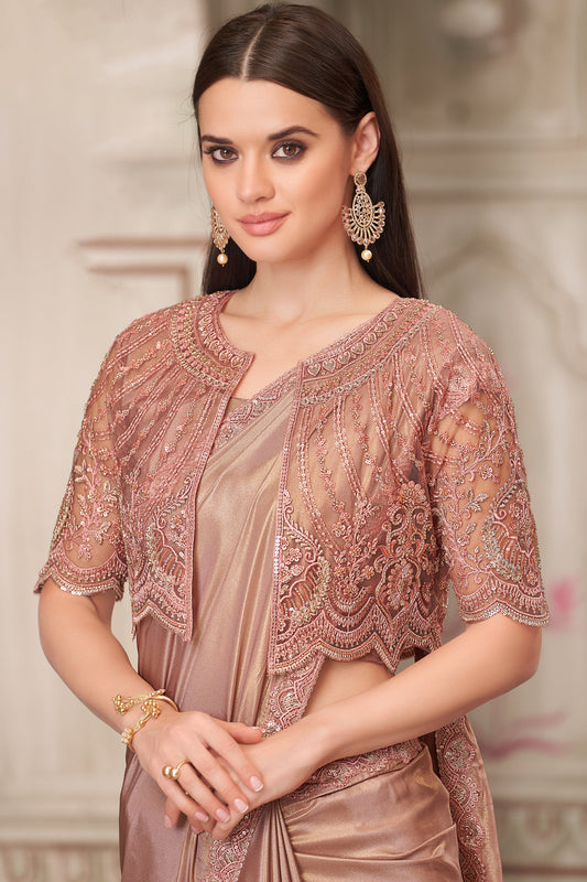 Rose Gold Embroidered Satin Silk Saree-ZB134556_2_SareeButa.com
