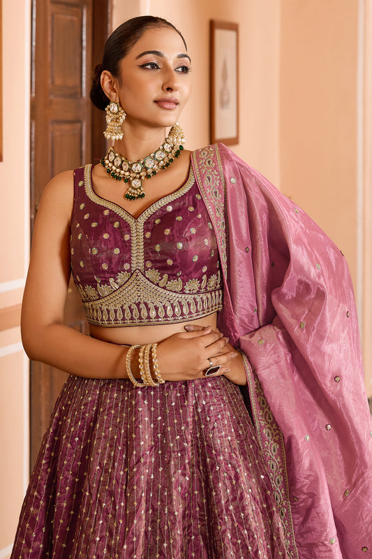 Rose Pink Readymade Embroidered Tissue Silk Lehenga-SAR12860_2_SareeButa.com