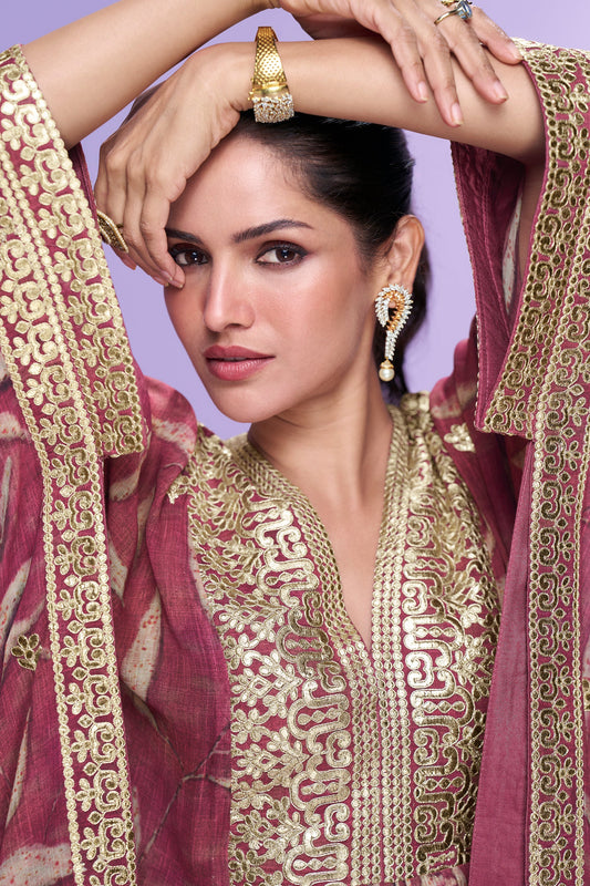 Rosewood Pink Readymade Gota Work Kaftan Set-SS700_2_SareeButa.com