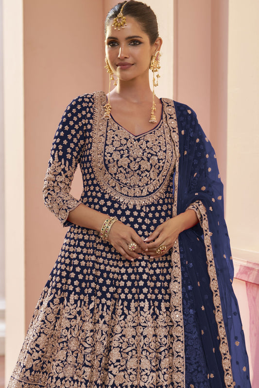 Royal Blue Readymade Heavy Work Georgette Skirt Suit-SS1013_2_SareeButa.com