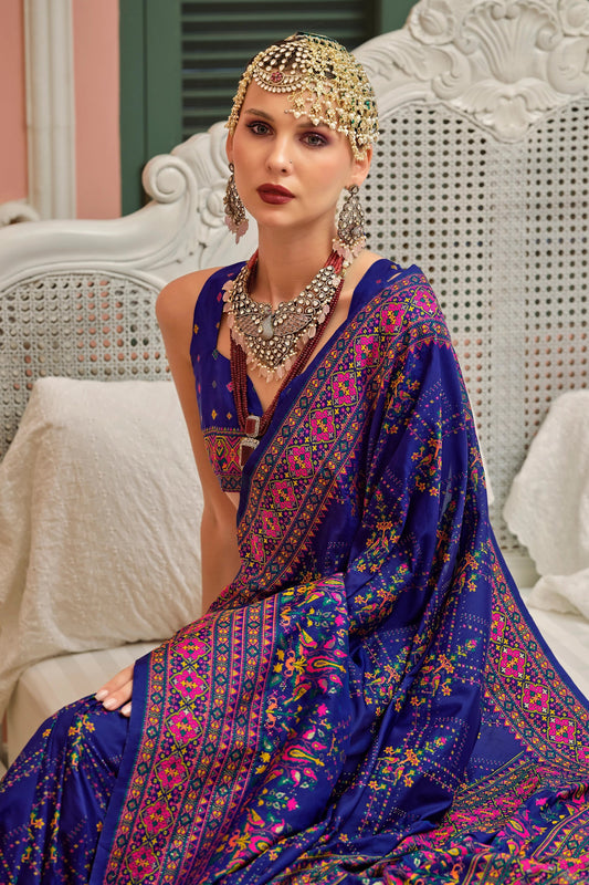 Royal Blue Woven Kashmiri Silk Saree-SAR11342_2_SareeButa.com