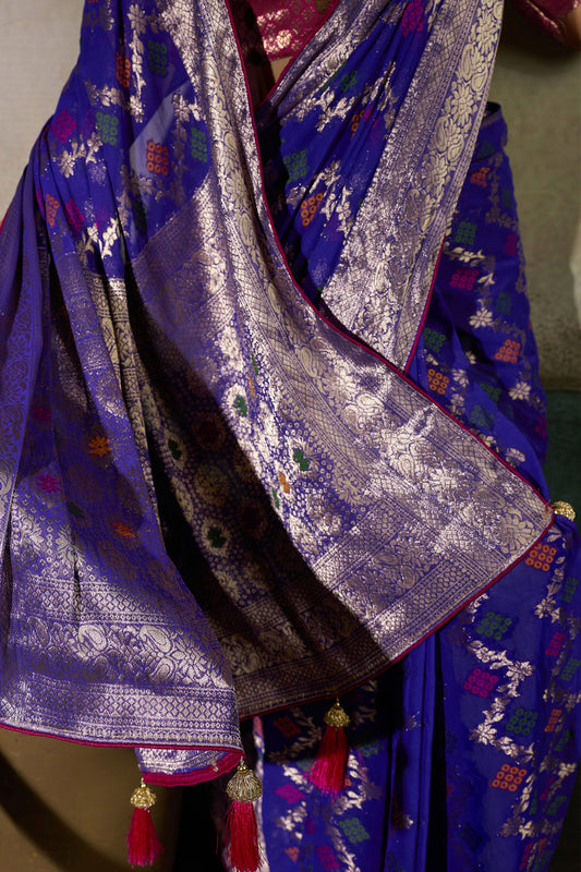 Royal Blue Woven Meenakari Khadi Georgette Saree-SAR13311_2_SareeButa.com