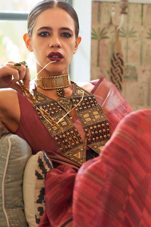 rust-brown-woven-organza-saree-zb140317_2_SareeButa.com