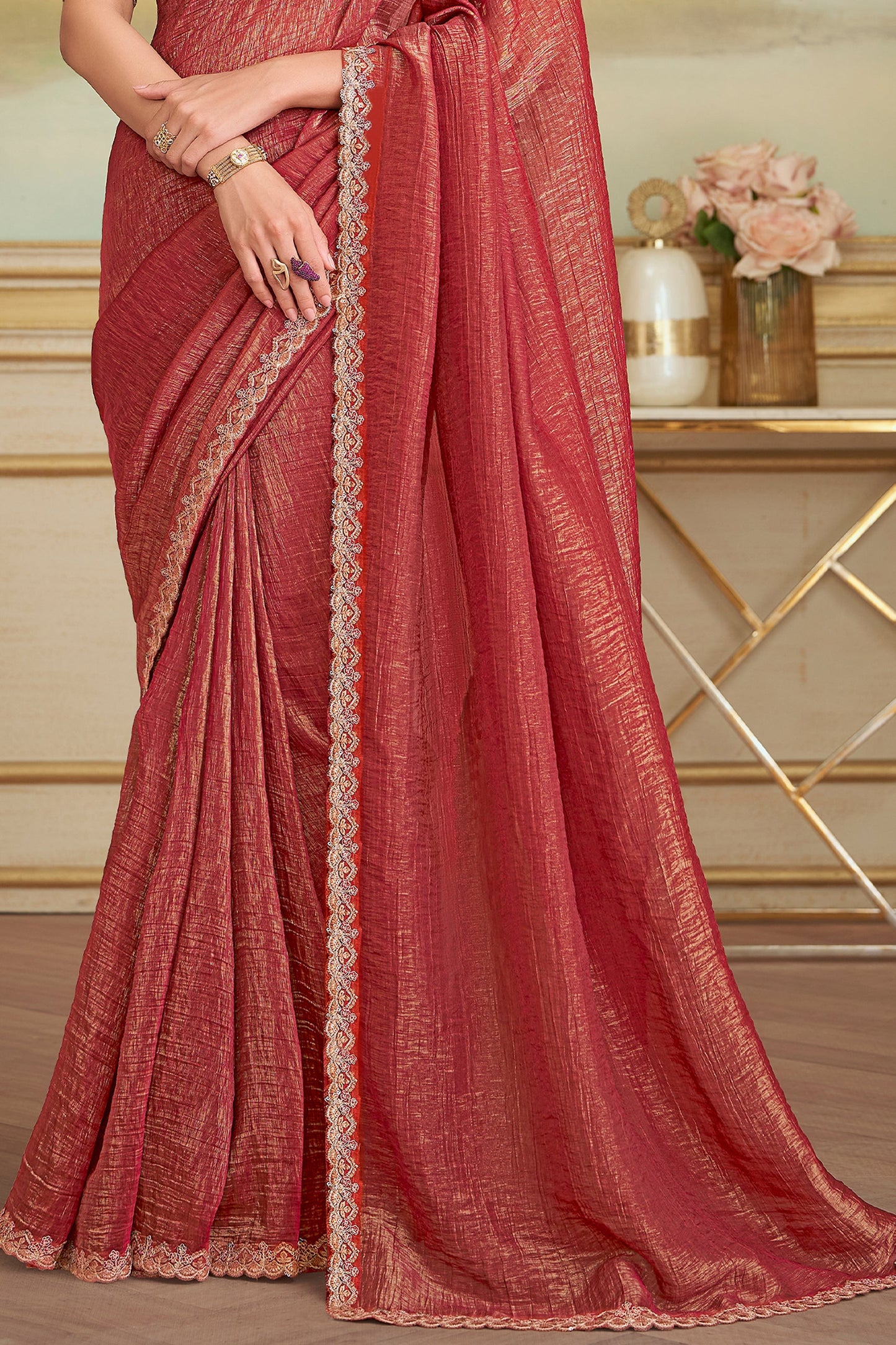 Rust Gold Embroidered Georgette Saree-SAR10849_4_SareeButa.com