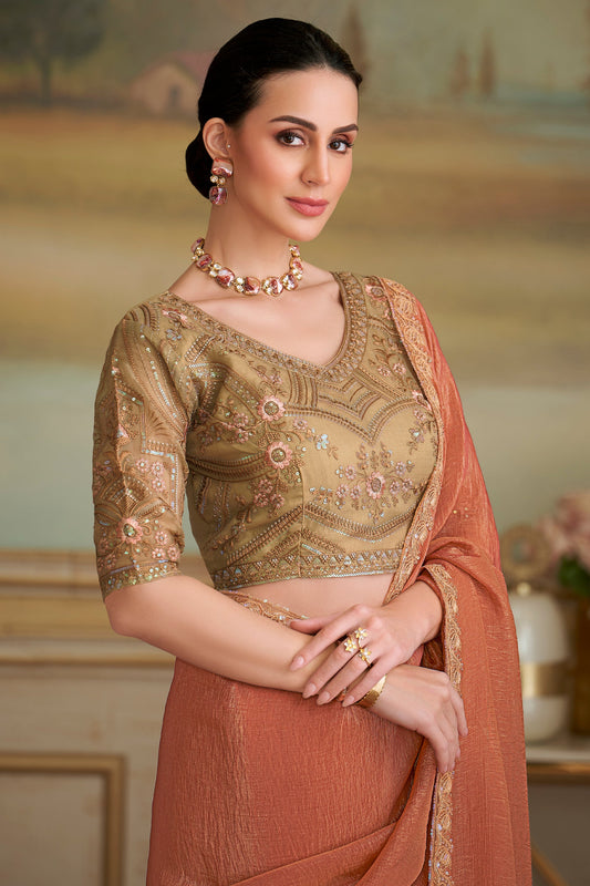 Rust Orange Embroidered Georgette Saree-SAR10843_2_SareeButa.com