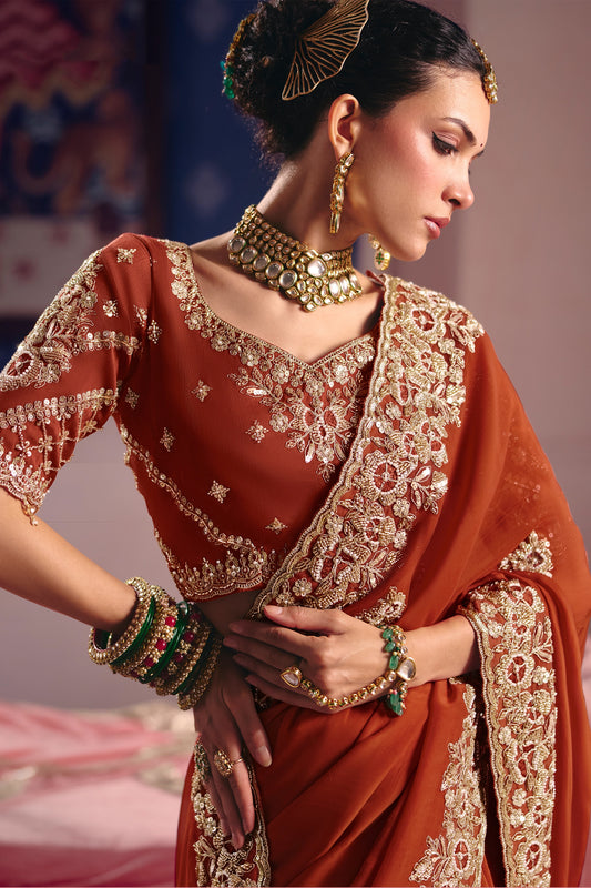Rust Orange Embroidered Viscose Zari Tissue Saree-SAR12583_2_SareeButa.com