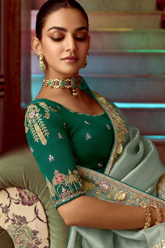 Sage Green Embroidered Organza Saree-ZB134265_2_SareeButa.com
