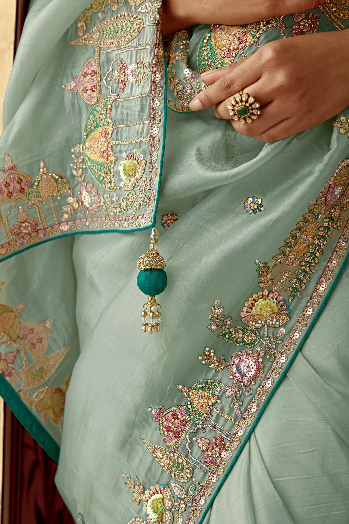 Sage Green Embroidered Organza Saree-ZB134265_4_SareeButa.com