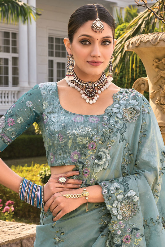 Sage Green Pure Organza Heavy Work Saree-ZB134227_2_SareeButa.com