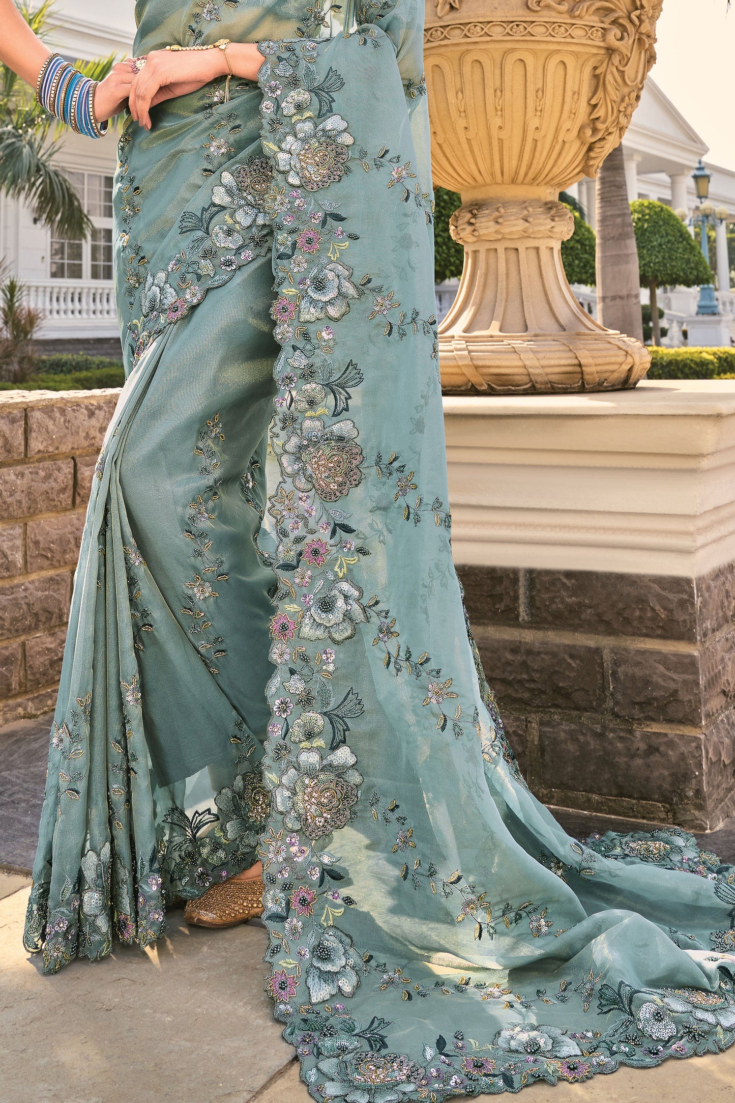 Sage Green Pure Organza Heavy Work Saree-ZB134227_4_SareeButa.com