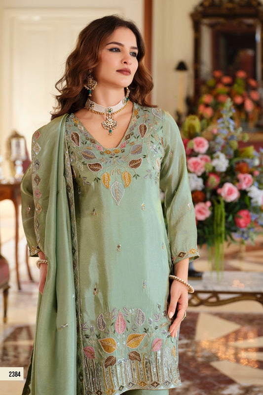 Sage Green Readymade Embroidered Simar Silk Suit-SAR12009_2_SareeButa.com