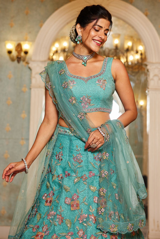 Sea Green Semi Stitched Embroidered Net Lehenga-LC185_2_SareeButa.com