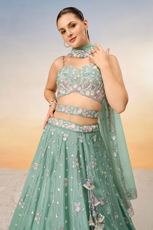 Sea Green Semi-Stitched Heavy Work Chiffon Lehenga-LC251_2_SareeButa.com