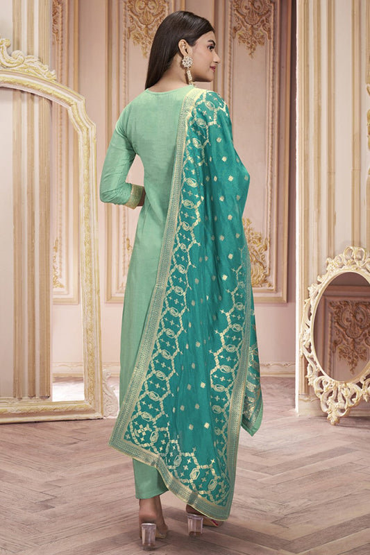 Sea Green Dola Silk Readymade Salwar Suit-SS136_2_SareeButa.com