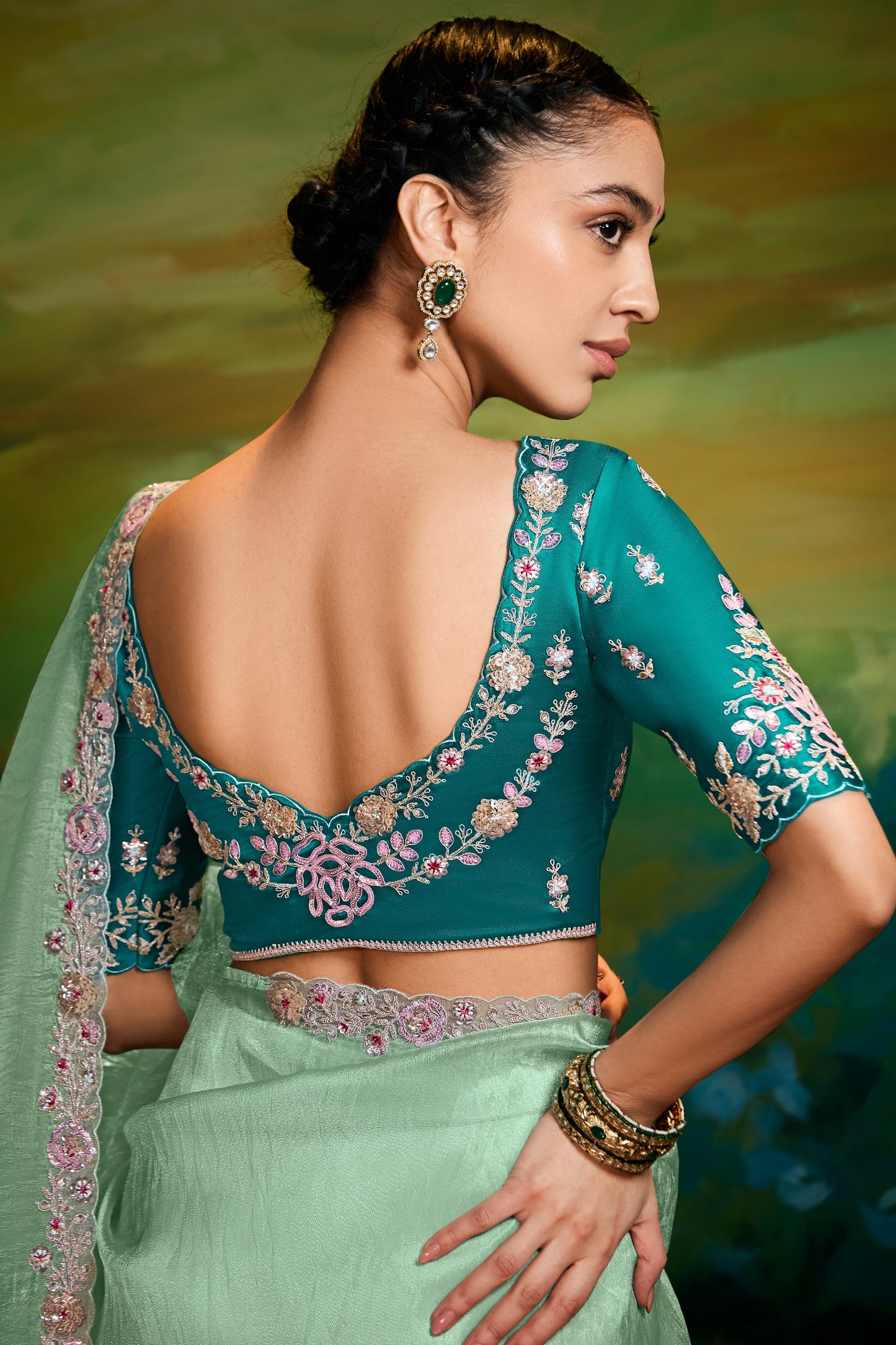 Sea Green Embroidered Organza Saree-ZB134606_4_SareeButa.com