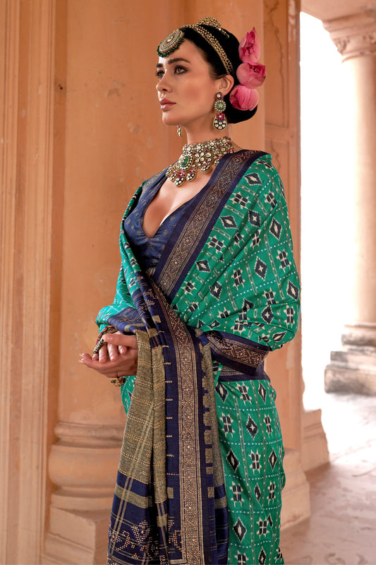 Sea Green Printed Viscose Silk Patola Saree-SAR10159_2_SareeButa.com