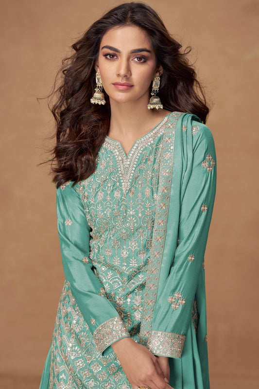 Sea Green Readymade Embroidered Chinon Silk Suit-SS368_2_SareeButa.com