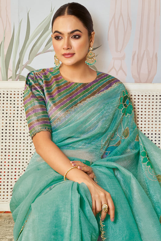 Sea Green Satin Organza Silk Saree-SAR10475_2_SareeButa.com