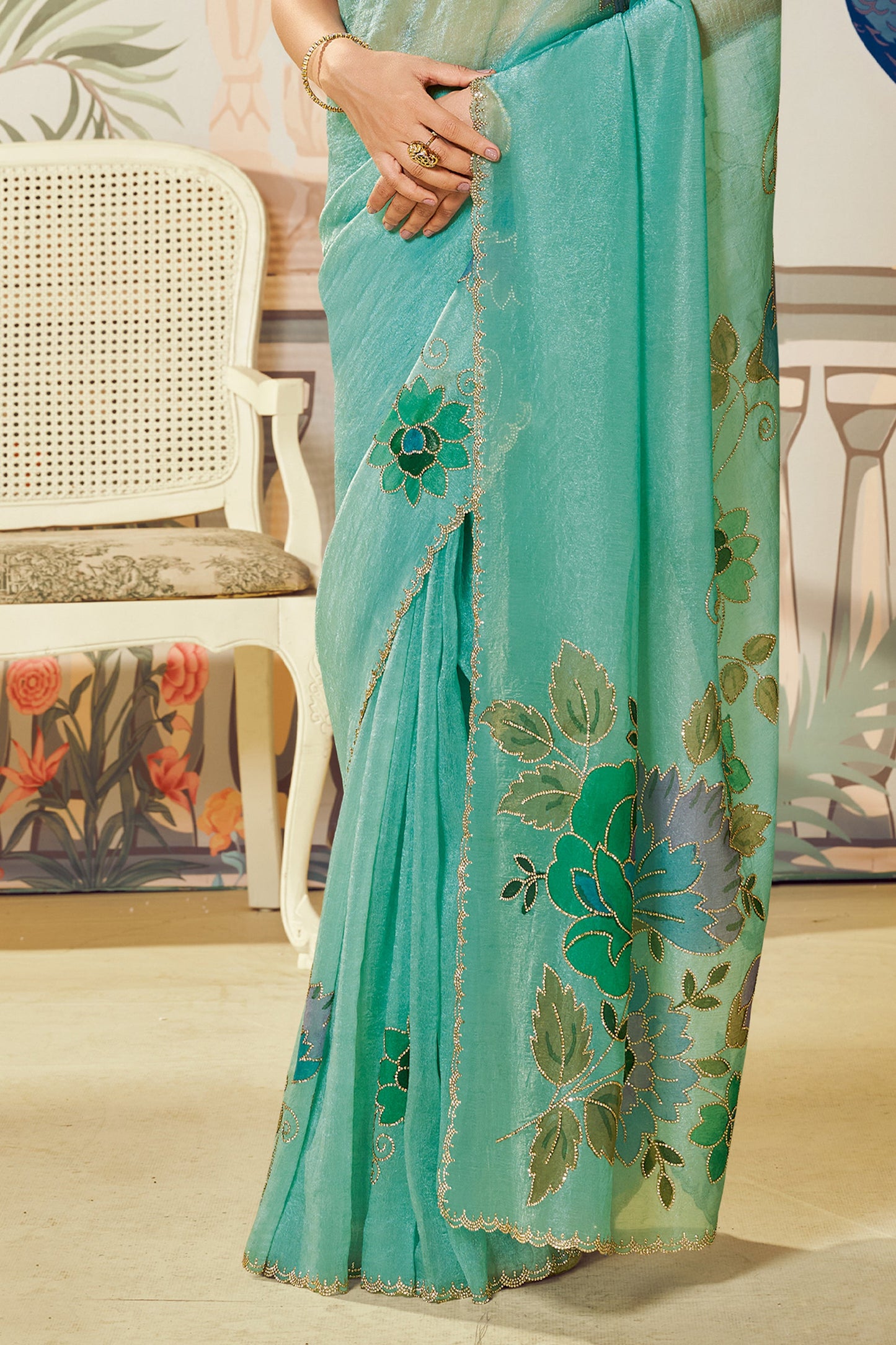 Sea Green Satin Organza Silk Saree-SAR10475_5_SareeButa.com
