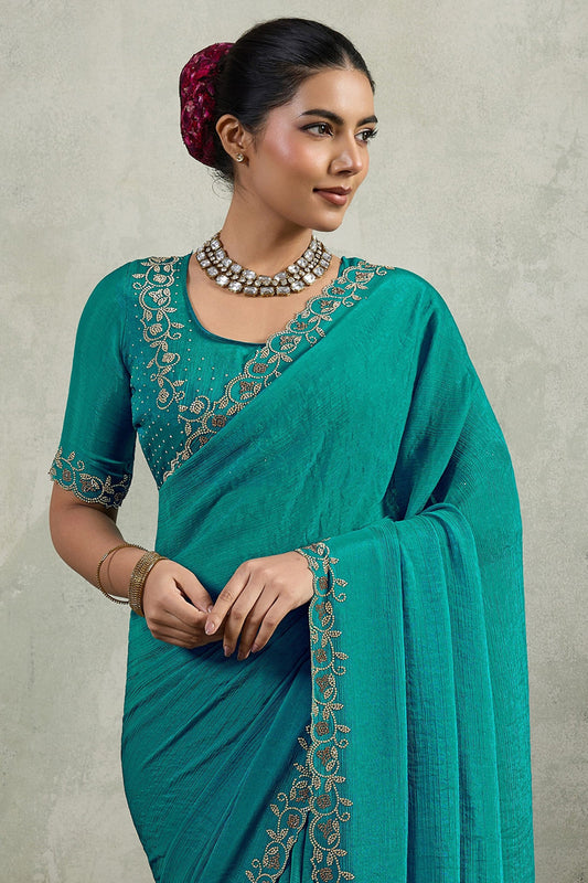 Sea Green Stone Work Chiffon Saree-SAR10418_4_SareeButa.com