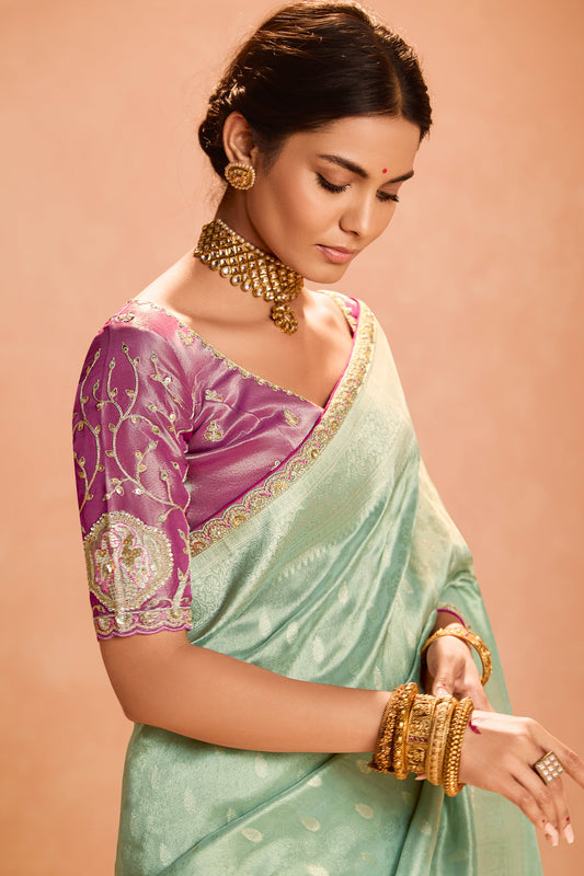 Sea Green Tissue Silk Saree with Zari Work-ZB133868_2_SareeButa.com