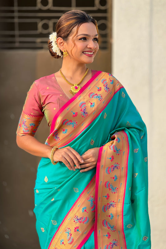 Sea Green Woven Paithani Saree-ZB134798_2_SareeButa.com