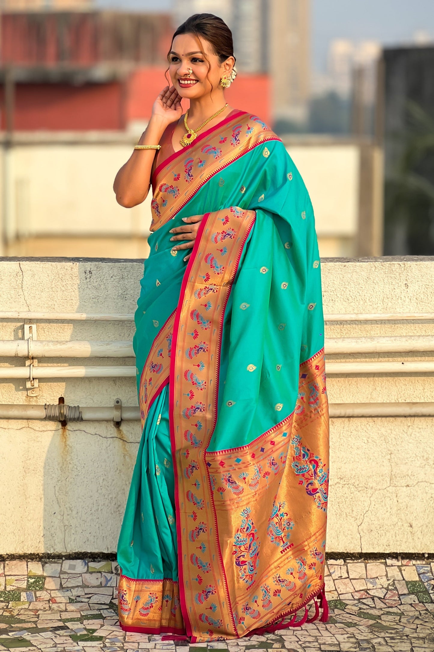 Sea Green Woven Paithani Saree-ZB134798_4_SareeButa.com