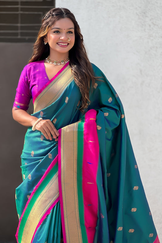 Sea Green Woven Paithani Saree-ZB134842_2_SareeButa.com