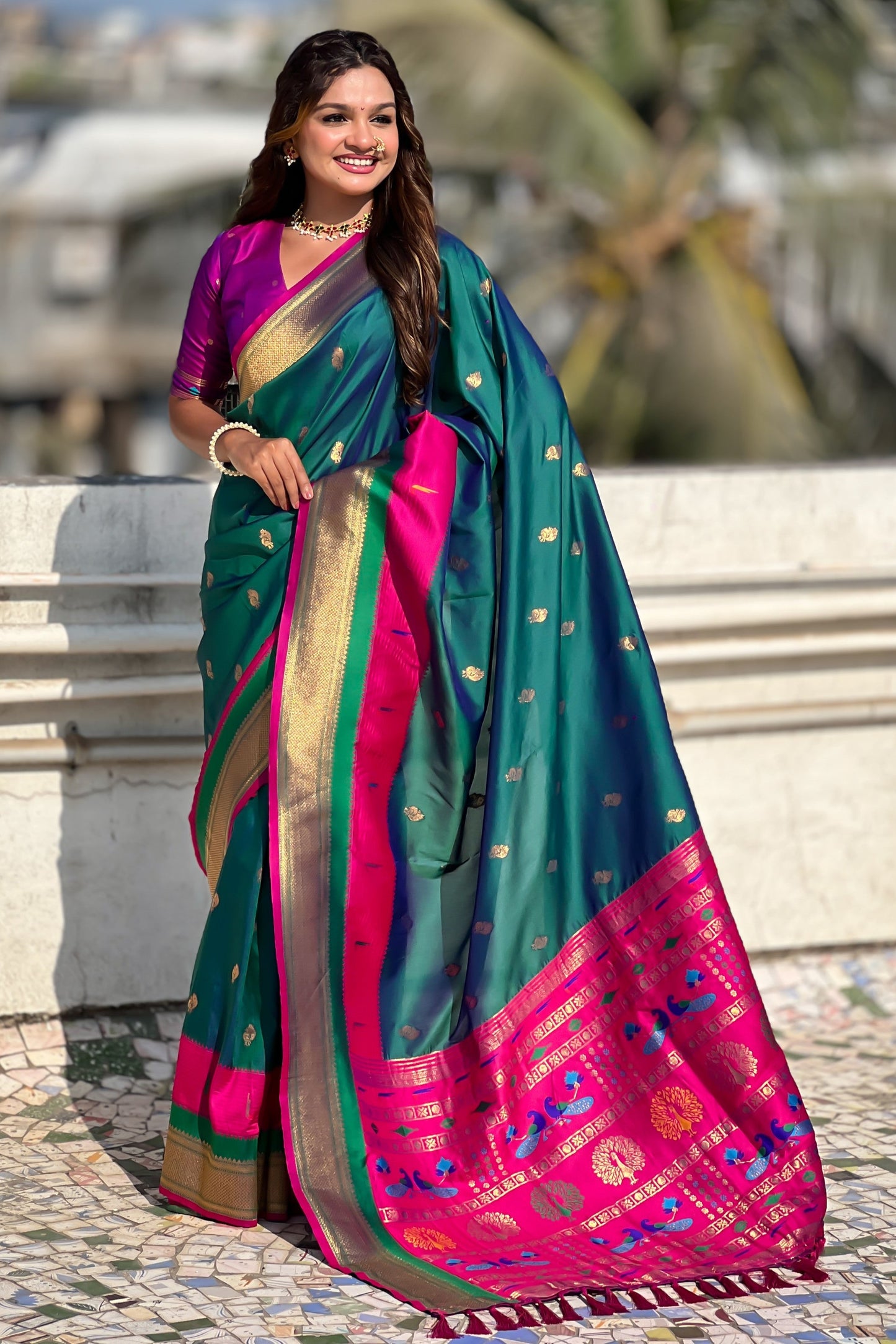 Sea Green Woven Paithani Saree-ZB134842_4_SareeButa.com
