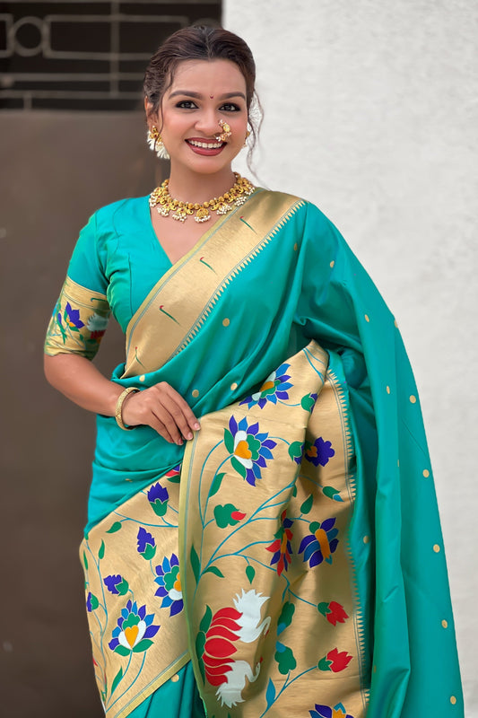 Sea Green Woven Paithani Saree-ZB134856_2_SareeButa.com