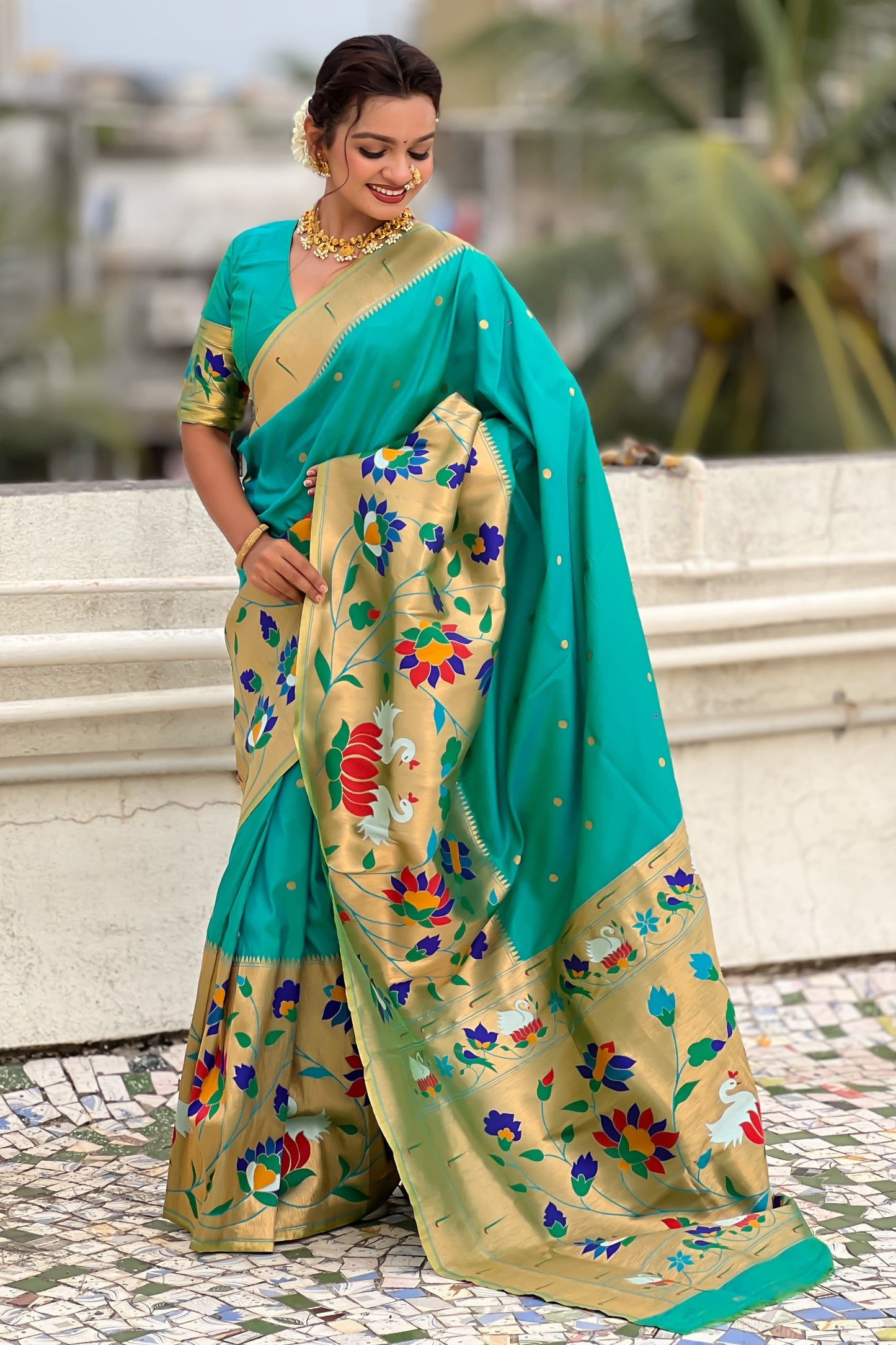 Sea Green Woven Paithani Saree-ZB134856_4_SareeButa.com