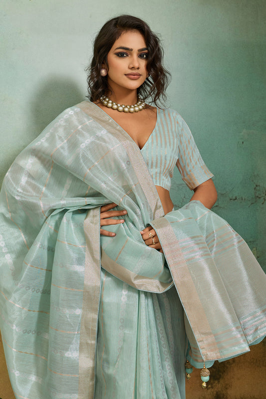 Sea Green Woven Tissue Linen Saree-SAR12925_2_SareeButa.com