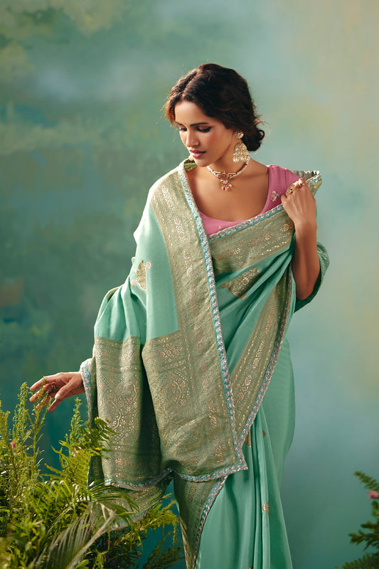 Sea Green Woven Viscose Silk Banarasi Saree-SAR10575_2_SareeButa.com