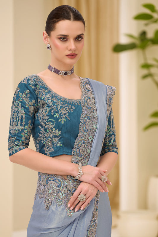 Silver Grey Embroidered Satin Saree-SAR12445_2_SareeButa.com