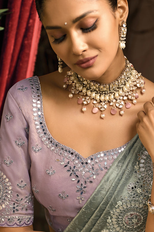 Silver Grey Lucknowi Kanjivaram Silk Saree-SAR12040_2_SareeButa.com