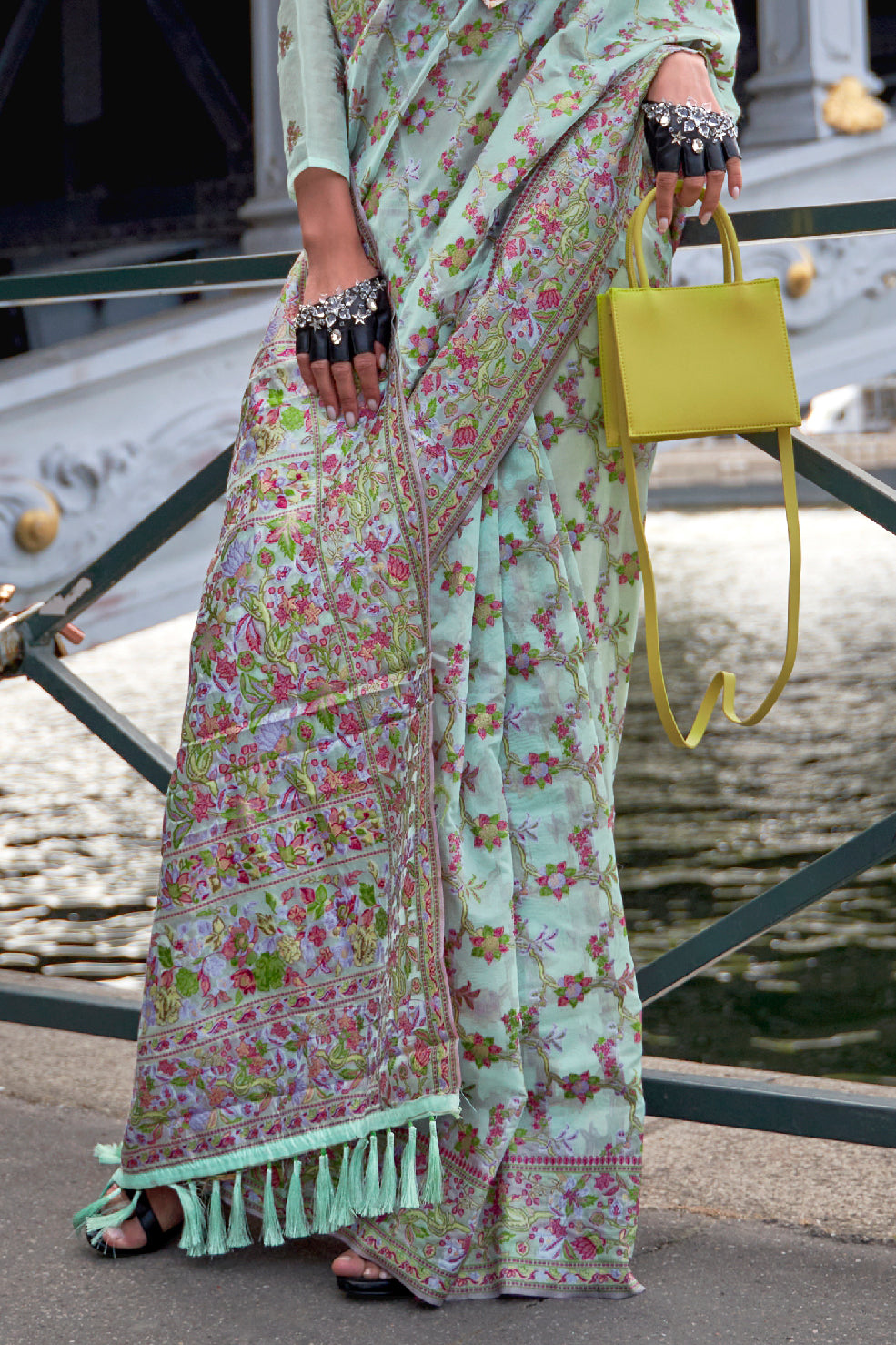 Sky Blue Jaal Weave Organza Saree-ZB133055_4_SareeButa.com