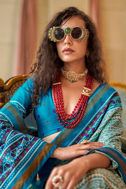 Sky Blue Printed Silk Saree-SAR11347_2_SareeButa.com