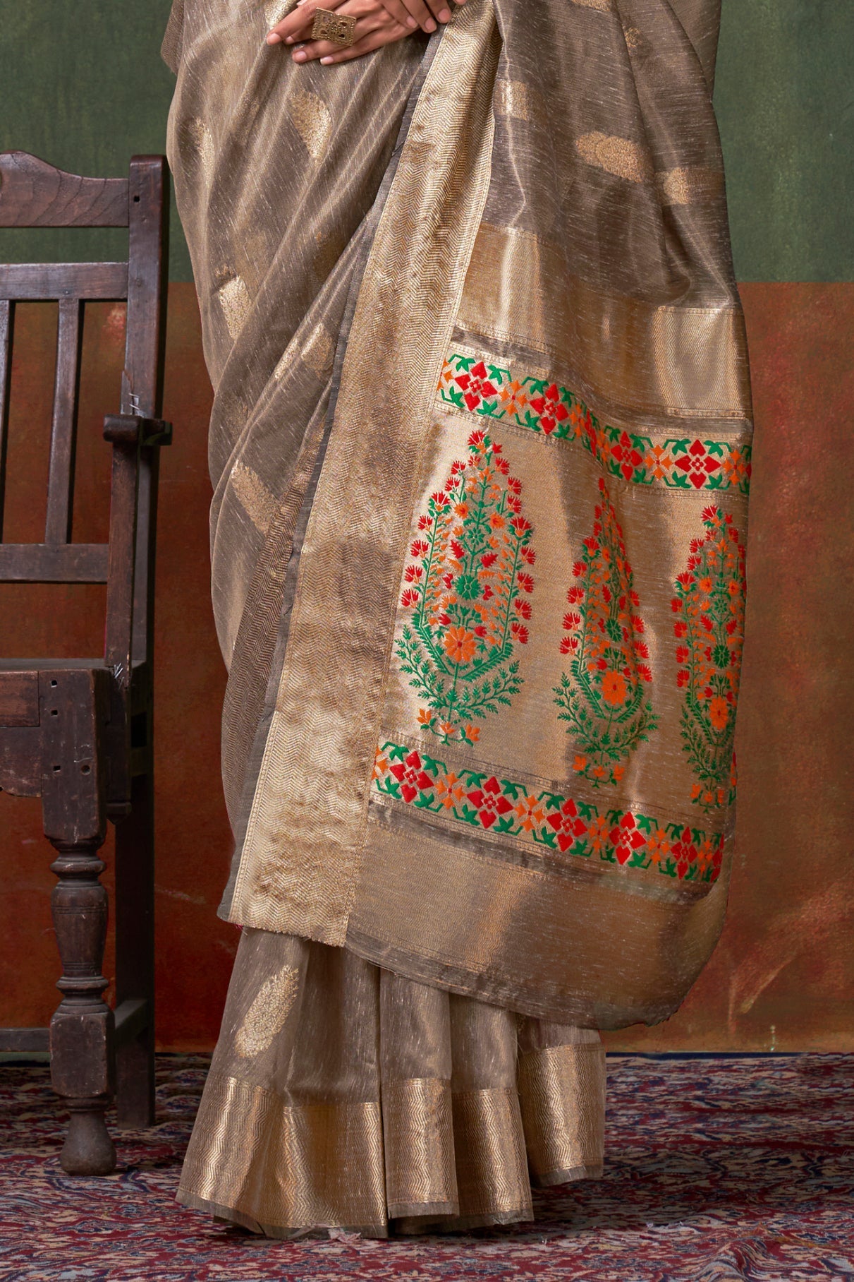 Taupe Zari Tissue Paithani Saree-ZB134281_4_SareeButa.com