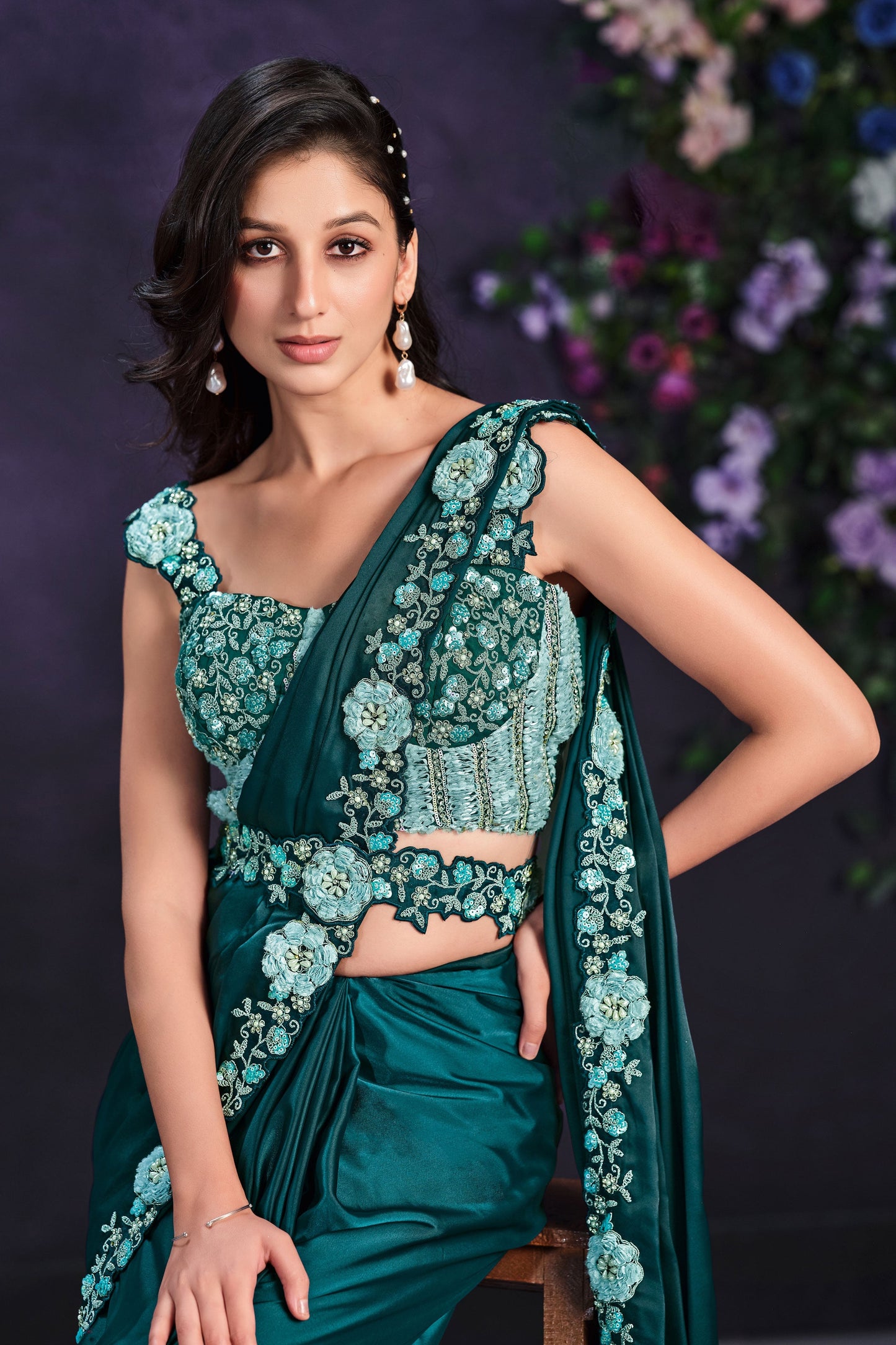 teal-crepe-satin-silk-readymade-saree-zb131307_2_SareeButa.com