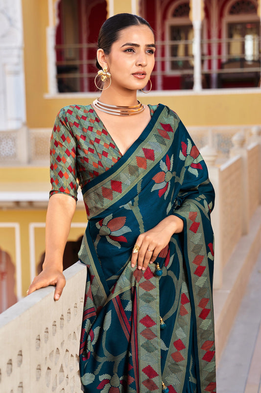 Teal Blue Silk Saree-SAR11323_2_SareeButa.com