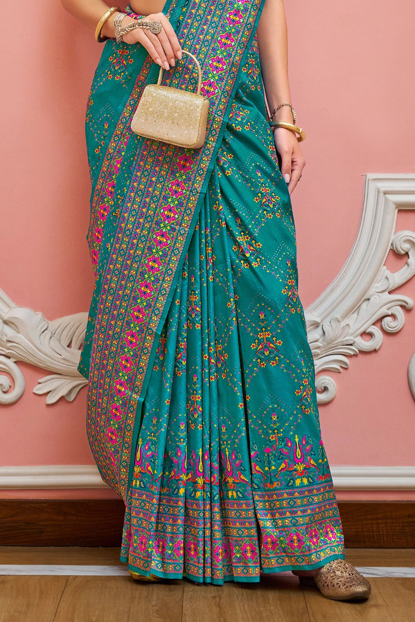 Teal Blue Woven Kashmiri Silk Saree-SAR11345_4_SareeButa.com